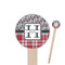 Red & Gray Dots and Plaid Wooden 6" Food Pick - Round - Closeup