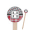 Red & Gray Dots and Plaid 6" Round Wooden Food Picks - Single Sided (Personalized)