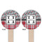 Red & Gray Dots and Plaid Wooden 6" Food Pick - Round - Double Sided - Front & Back