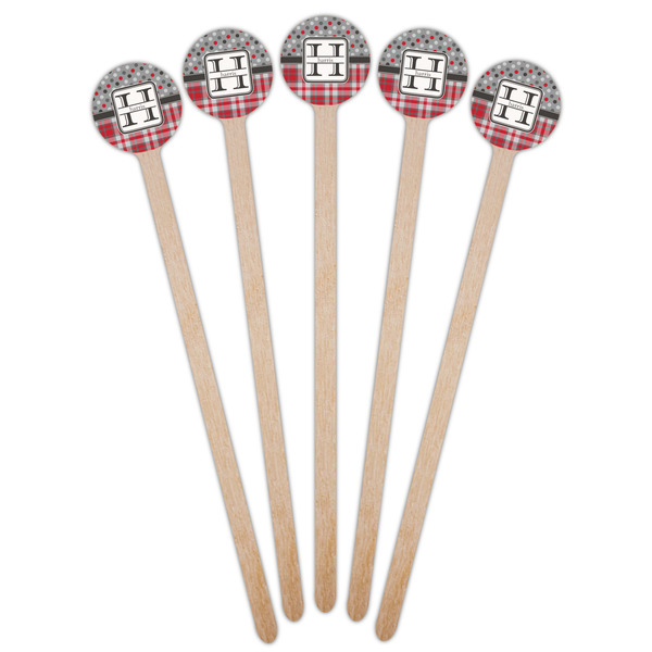 Red & Gray Dots and Plaid Wooden 6" Stir Stick - Round - Fan View