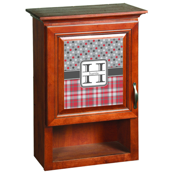 Red & Gray Dots and Plaid Wooden Cabinet Decal (Medium)
