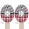 Red & Gray Dots and Plaid Wooden Food Pick - Oval - Double Sided - Front & Back