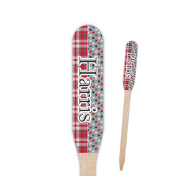 Red & Gray Dots and Plaid Paddle Wooden Food Picks - Single Sided (Personalized)
