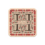 Red & Gray Dots and Plaid Genuine Maple or Cherry Wood Sticker (Personalized)