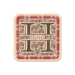 Red & Gray Dots and Plaid Genuine Maple or Cherry Wood Sticker (Personalized)