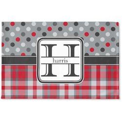 Red & Gray Dots and Plaid Woven Mat (Personalized)