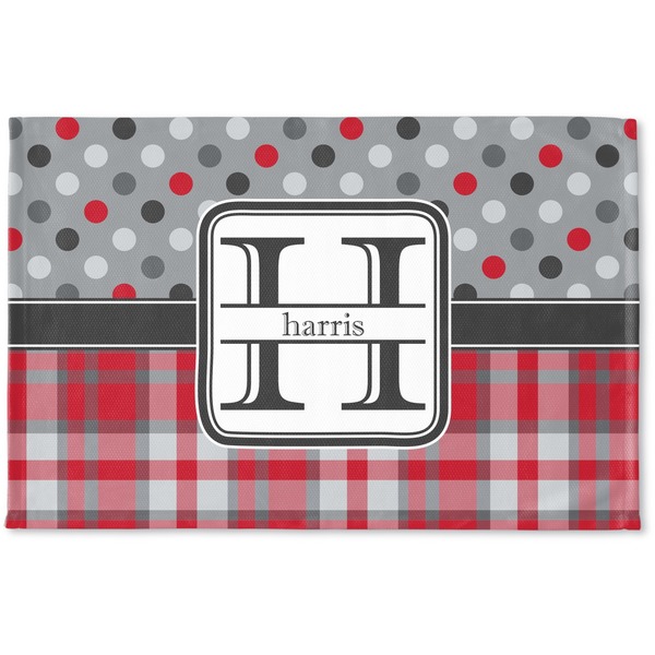 Custom Red & Gray Dots and Plaid Woven Mat (Personalized)
