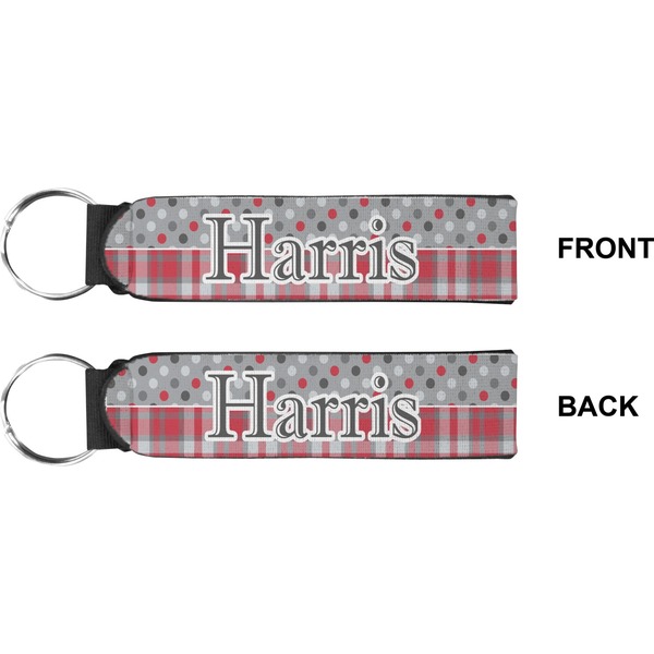 Red & Gray Dots and Plaid Wristlet (Front + Back)