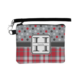 Red & Gray Dots and Plaid Wristlet ID Case w/ Name and Initial