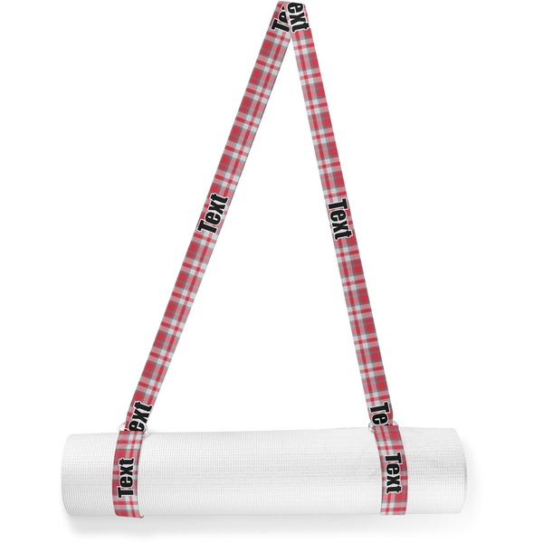 Custom Red & Gray Dots and Plaid Yoga Mat Strap (Personalized)