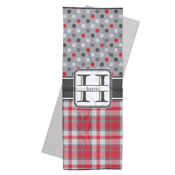 Custom Red & Gray Dots and Plaid Yoga Mat Towel (Personalized)