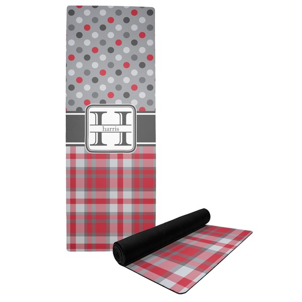 Custom Red & Gray Dots and Plaid Yoga Mat (Personalized)