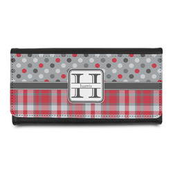 Red & Gray Dots and Plaid Leatherette Ladies Wallet (Personalized)