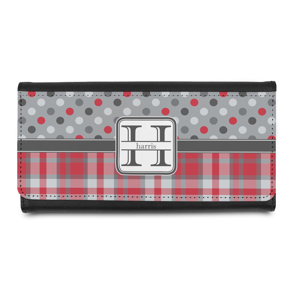 Custom Red & Gray Dots and Plaid Leatherette Ladies Wallet (Personalized)
