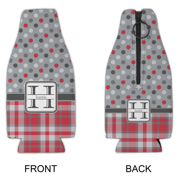Red & Gray Dots and Plaid Zipper Bottle Cooler - APPROVAL