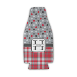 Red & Gray Dots and Plaid Zipper Bottle Cooler (Personalized)