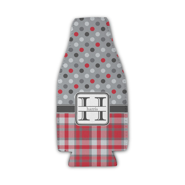 Custom Red & Gray Dots and Plaid Zipper Bottle Cooler (Personalized)