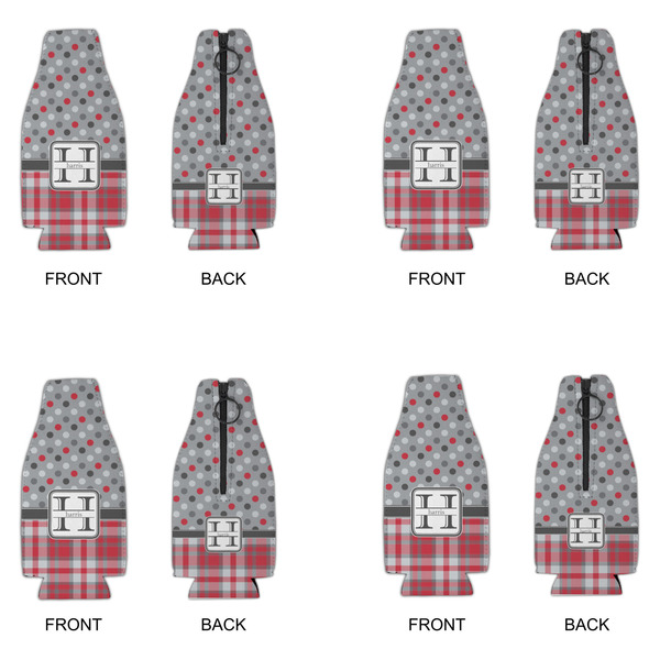 Red & Gray Dots and Plaid Zipper Bottle Cooler - Set of 4 - APPROVAL