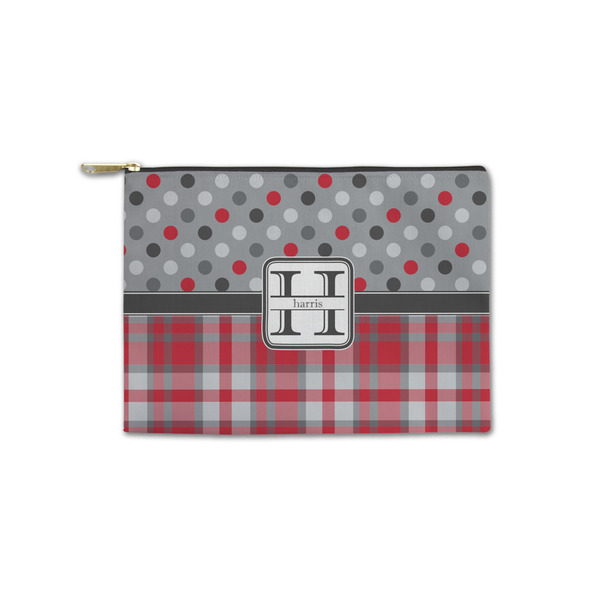 Custom Red & Gray Dots and Plaid Zipper Pouch - Small - 8.5"x6" (Personalized)