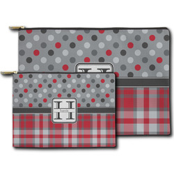 Red & Gray Dots and Plaid Zipper Pouch (Personalized)