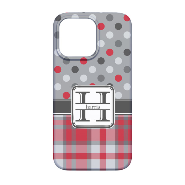 Red & Gray Dots and Plaid iPhone 13 Case - Back