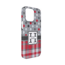 Red & Gray Dots and Plaid iPhone Case - Plastic - iPhone 13 Mini (Personalized)