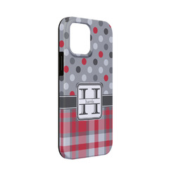 Red & Gray Dots and Plaid iPhone Case - Rubber Lined - iPhone 13 Mini (Personalized)