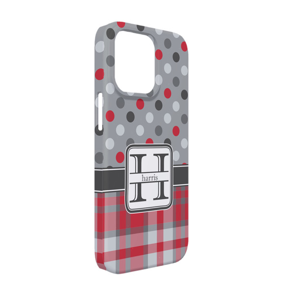 Custom Red & Gray Dots and Plaid iPhone Case - Plastic - iPhone 13 Pro (Personalized)