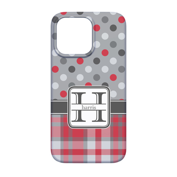 Red & Gray Dots and Plaid iPhone 13 Pro Case - Back