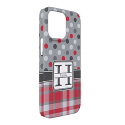 Red & Gray Dots and Plaid iPhone Case - Plastic - iPhone 13 Pro Max (Personalized)