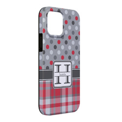 Red & Gray Dots and Plaid iPhone Case - Rubber Lined - iPhone 13 Pro Max (Personalized)