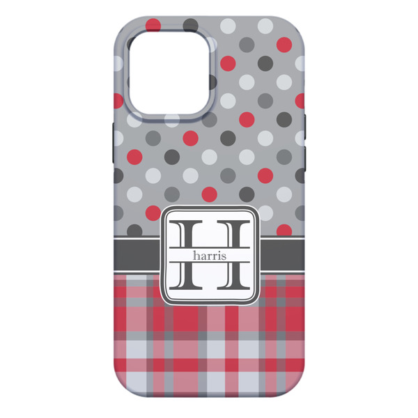 Red & Gray Dots and Plaid iPhone 13 Pro Max Tough Case - Back