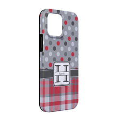 Red & Gray Dots and Plaid iPhone Case - Rubber Lined - iPhone 13 Pro (Personalized)