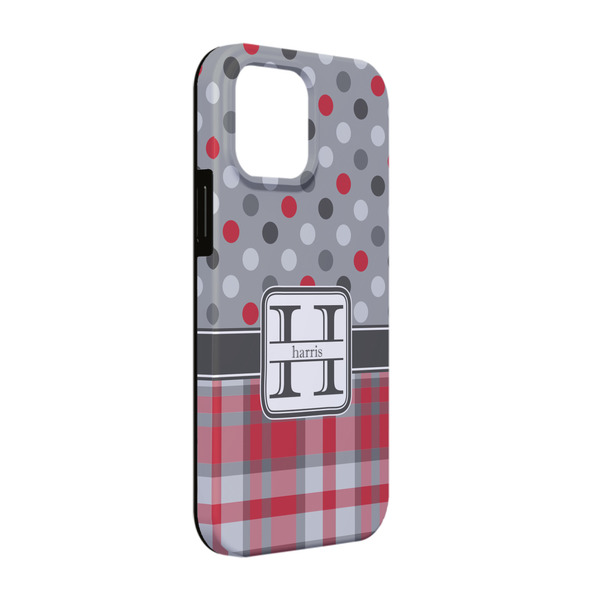 Custom Red & Gray Dots and Plaid iPhone Case - Rubber Lined - iPhone 13 (Personalized)