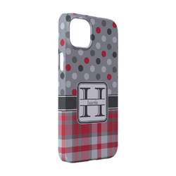 Red & Gray Dots and Plaid iPhone Case - Plastic - iPhone 14 (Personalized)