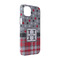 Red & Gray Dots and Plaid iPhone 14 Case - Angle