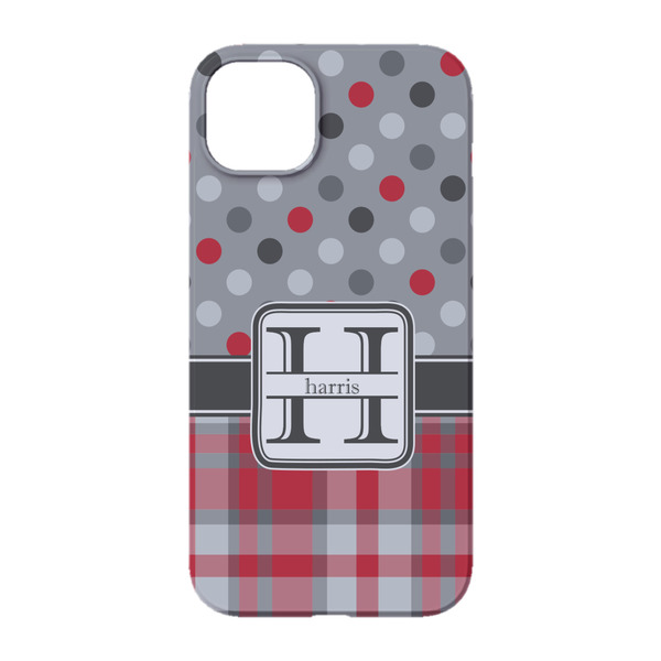 Red & Gray Dots and Plaid iPhone 14 Case - Back
