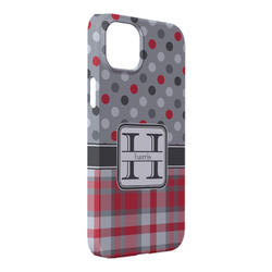 Red & Gray Dots and Plaid iPhone Case - Plastic - iPhone 14 Plus (Personalized)