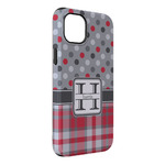 Red & Gray Dots and Plaid iPhone Case - Rubber Lined - iPhone 14 Plus (Personalized)