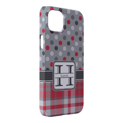 Red & Gray Dots and Plaid iPhone Case - Plastic - iPhone 14 Pro Max (Personalized)
