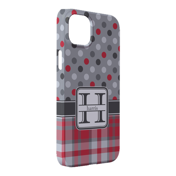 Custom Red & Gray Dots and Plaid iPhone Case - Plastic - iPhone 14 Pro Max (Personalized)