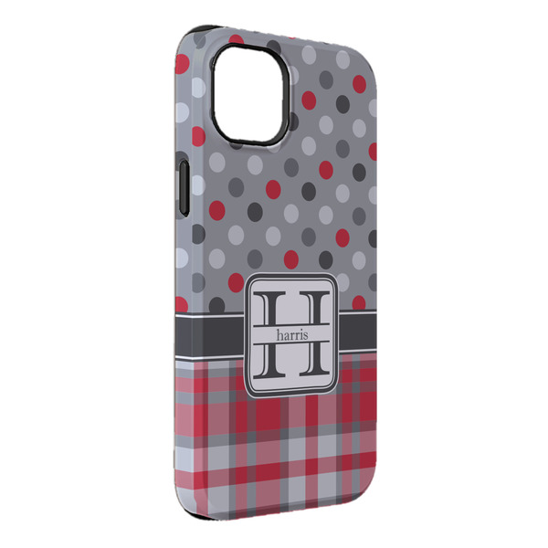 Custom Red & Gray Dots and Plaid iPhone Case - Rubber Lined - iPhone 14 Pro Max (Personalized)
