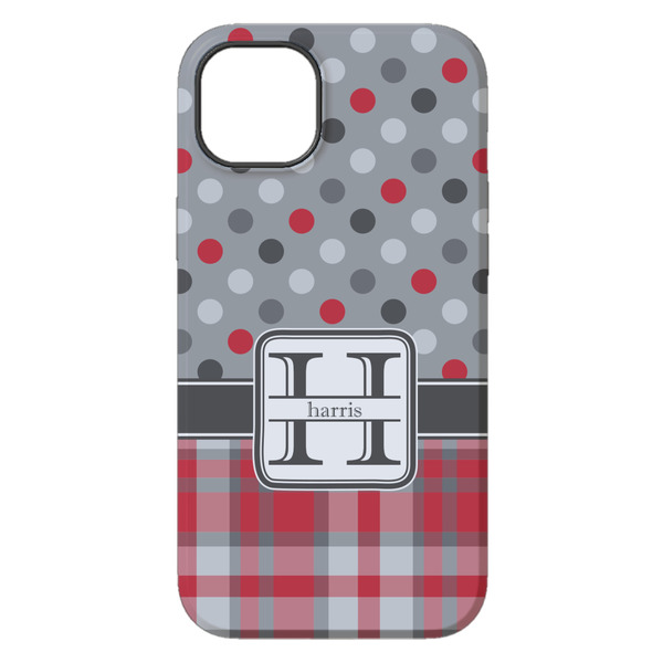 Red & Gray Dots and Plaid iPhone 14 Pro Max Tough Case - Back