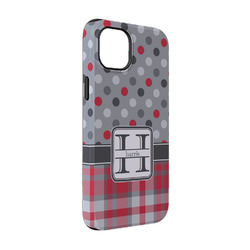 Red & Gray Dots and Plaid iPhone Case - Rubber Lined - iPhone 14 Pro (Personalized)
