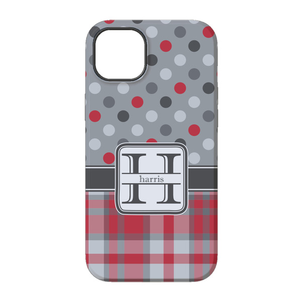 Red & Gray Dots and Plaid iPhone 14 Tough Case - Back