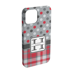 Red & Gray Dots and Plaid iPhone Case - Plastic - iPhone 15 (Personalized)