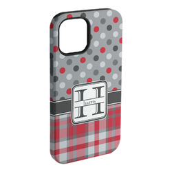 Red & Gray Dots and Plaid iPhone Case - Rubber Lined - iPhone 15 Plus (Personalized)