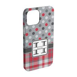 Red & Gray Dots and Plaid iPhone Case - Plastic - iPhone 15 Pro (Personalized)