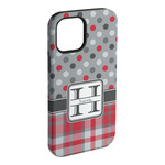 Red & Gray Dots and Plaid iPhone Case - Rubber Lined (Personalized)