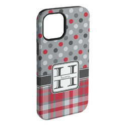 Red & Gray Dots and Plaid iPhone Case - Rubber Lined - iPhone 15 Pro Max (Personalized)
